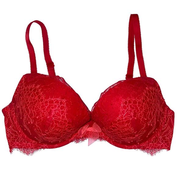 Victorias Secret Red Lace Dream Angels Push Up Underwire Bra Size 36C - Picture 1 of 11
